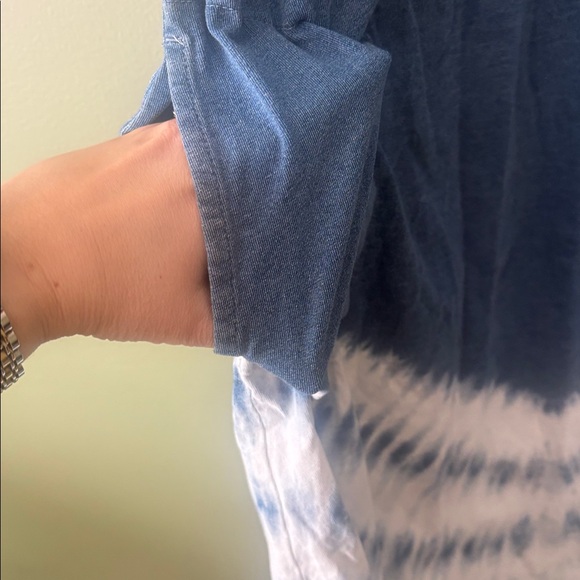 J. Jill Pure Jill Chambray Indigo Blue Dip Dye Tie Dye T-shirt Dress Sz XL - Picture 4 of 7